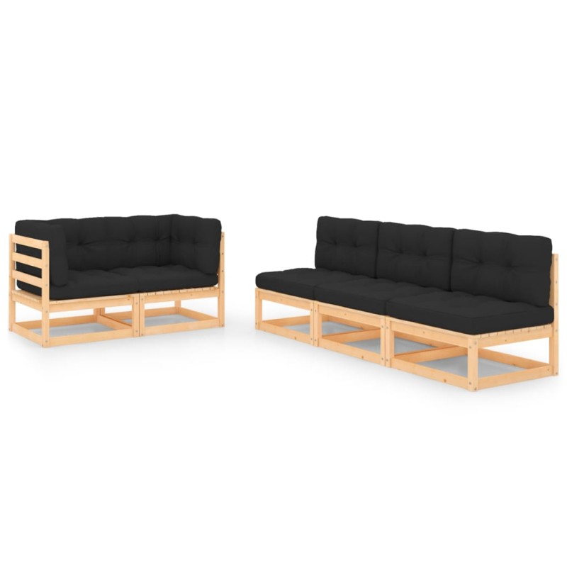 5 pcs conjunto lounge de jardim c/ almofadões pinho maciço-Conjuntos de jardim-Home Retail