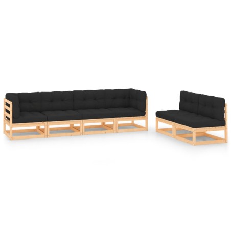 6 pcs conjunto lounge de jardim c/ almofadões pinho maciço