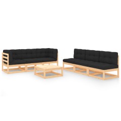 7 pcs conjunto lounge de jardim c/ almofadões pinho maciço