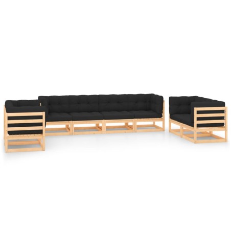 8 pcs conjunto lounge de jardim c/ almofadões pinho maciço