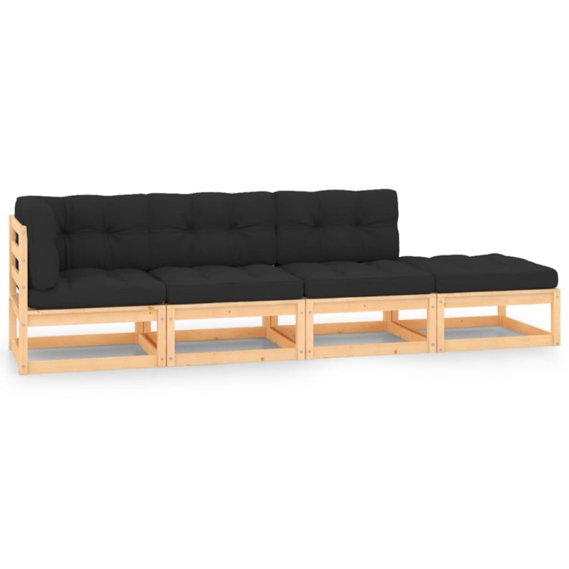 4 pcs conjunto lounge de jardim c/ almofadões pinho maciço-Conjuntos de jardim-Home Retail