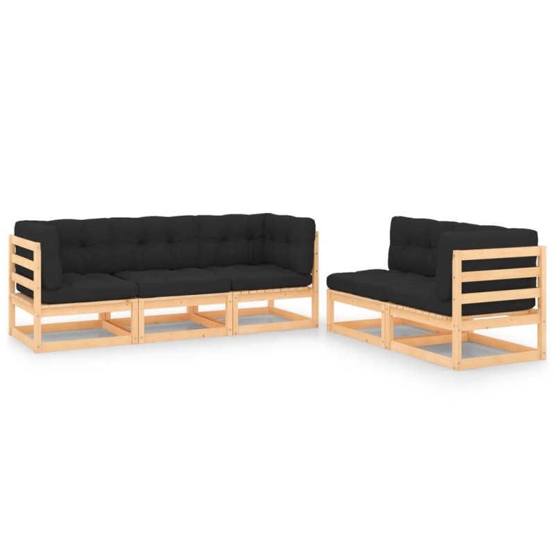 5 pcs conjunto lounge de jardim c/ almofadões pinho maciço-Conjuntos de jardim-Home Retail