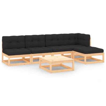 6 pcs conjunto lounge de jardim c/ almofadões pinho maciço