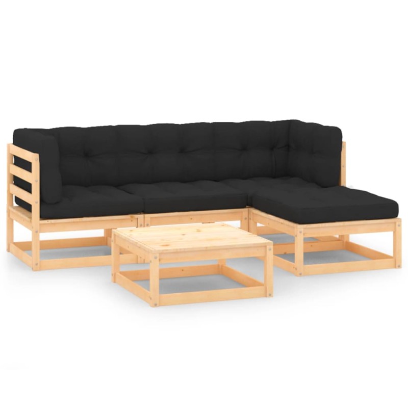 5 pcs conjunto lounge de jardim c/ almofadões pinho maciço-Conjuntos de jardim-Home Retail