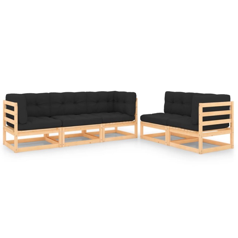 5 pcs conjunto lounge de jardim c/ almofadões pinho maciço-Conjuntos de jardim-Home Retail