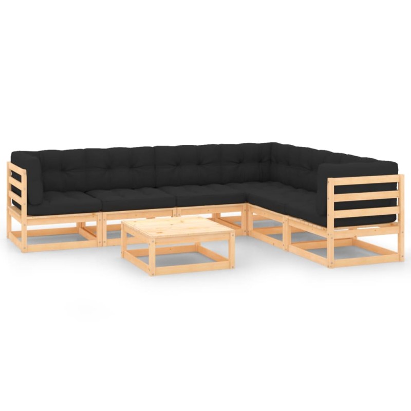 7 pcs conjunto lounge de jardim c/ almofadões pinho maciço-Conjuntos de jardim-Home Retail