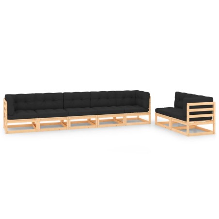 7 pcs conjunto lounge de jardim c/ almofadões pinho maciço