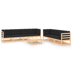 8 pcs conjunto lounge de jardim c/ almofadões pinho maciço