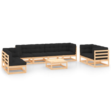 9 pcs conjunto lounge de jardim c/ almofadões pinho maciço