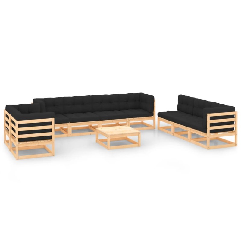 10 pcs conjunto lounge de jardim c/ almofadões pinho maciço-Conjuntos de jardim-Home Retail