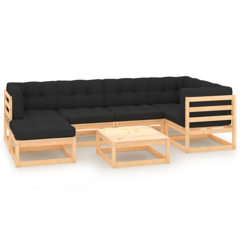 7 pcs conjunto lounge de jardim c/ almofadões pinho maciço-Conjuntos de jardim-Home Retail