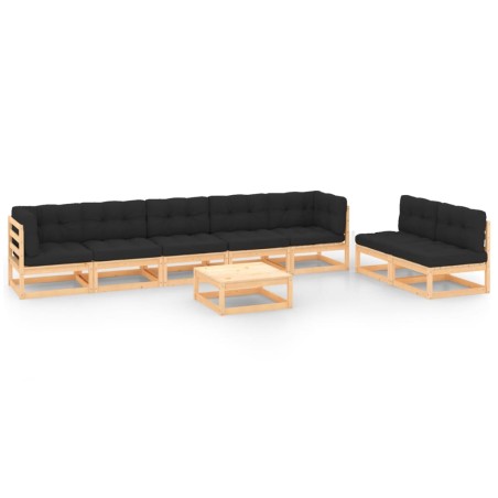 8 pcs conjunto lounge de jardim c/ almofadões pinho maciço