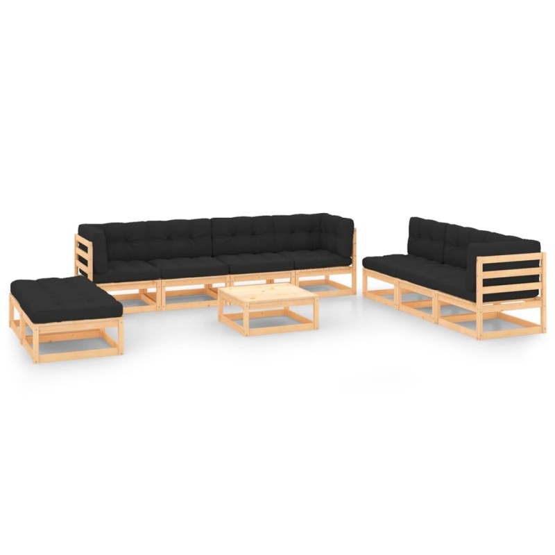 10 pcs conjunto lounge de jardim c/ almofadões pinho maciço-Conjuntos de jardim-Home Retail