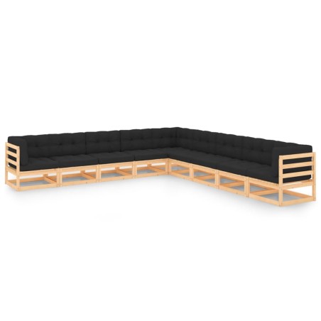 9 pcs conjunto lounge de jardim c/ almofadões pinho maciço