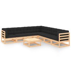 8 pcs conjunto lounge de jardim c/ almofadões pinho maciço