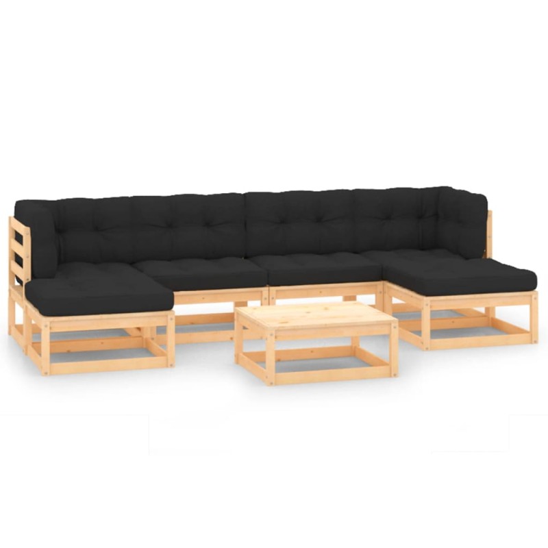 7 pcs conj. lounge jardim c/ almofadões antracite pinho maciço-Conjuntos de jardim-Home Retail