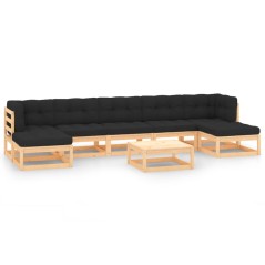 8 pcs conj. lounge jardim c/ almofadões antracite pinho maciço