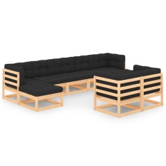 9 pcs conj. lounge jardim c/ almofadões antracite pinho maciço