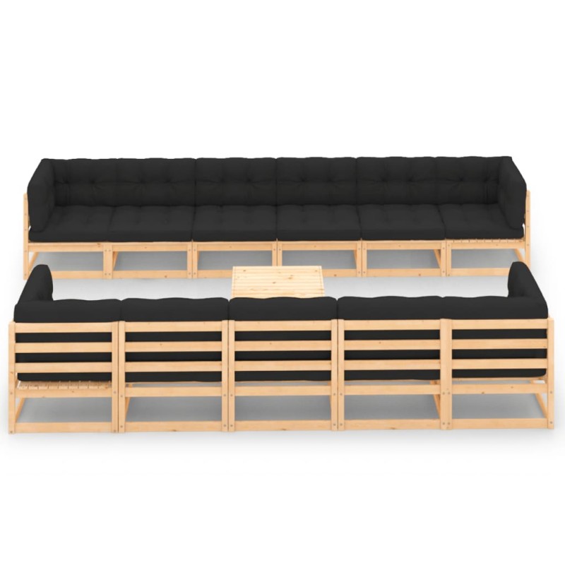 12 pcs conj. lounge jardim c/ almofadões antracite pinho maciço-Conjuntos de jardim-Home Retail