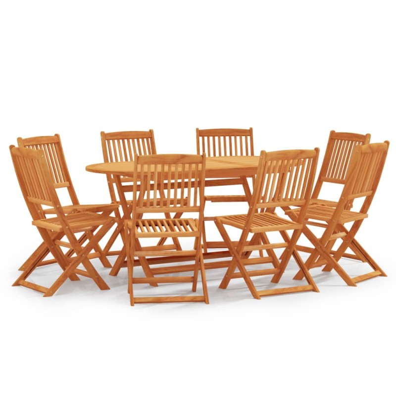 9 pcs conj. jantar exterior dobrável madeira eucalipto maciça-Conjuntos de jardim-Home Retail