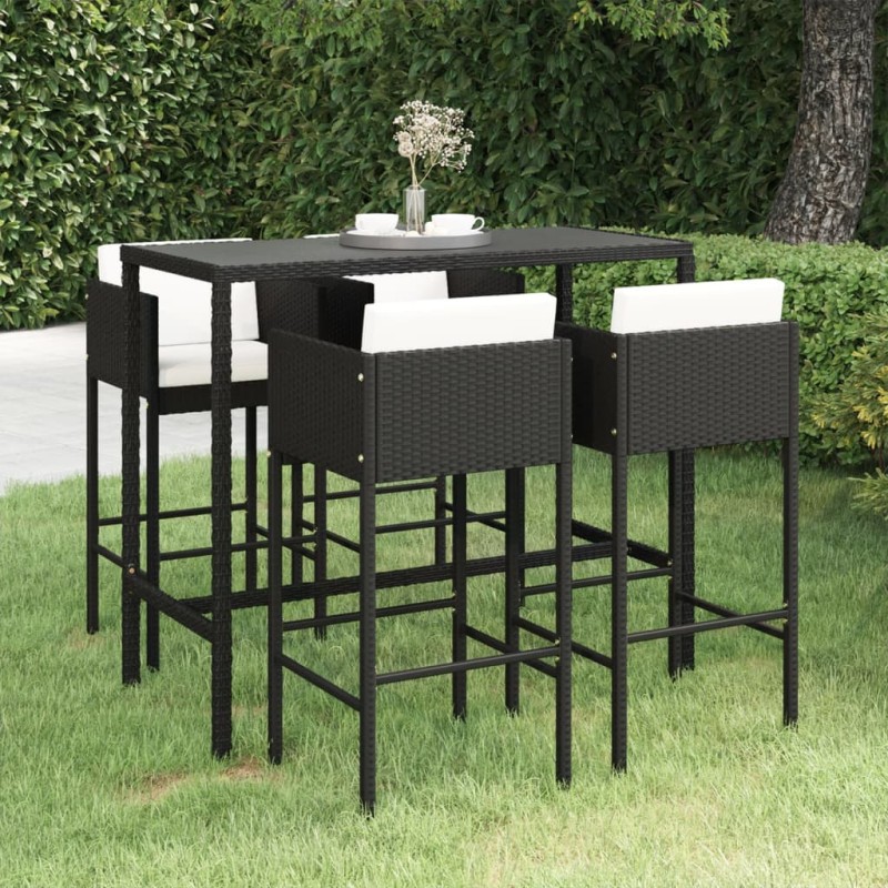 5 pcs conjunto de bar p/ jardim c/ almofadões vime PE preto-Conjuntos de jardim-Home Retail