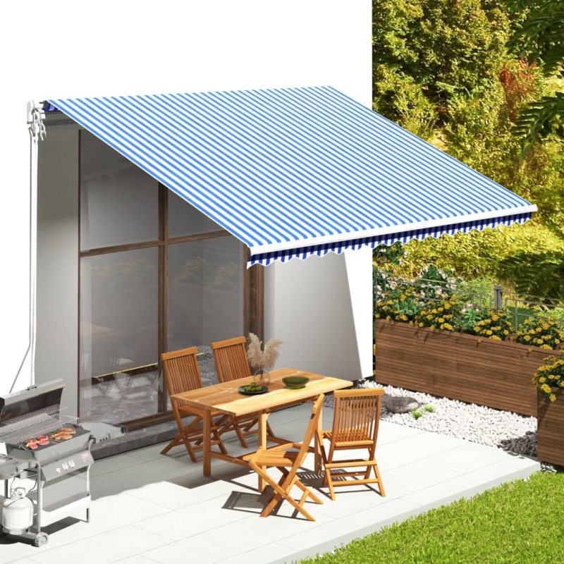 Tecido de substituição para toldo 4,5x3,5 m azul e branco-Toldos para janelas e portas-Home Retail