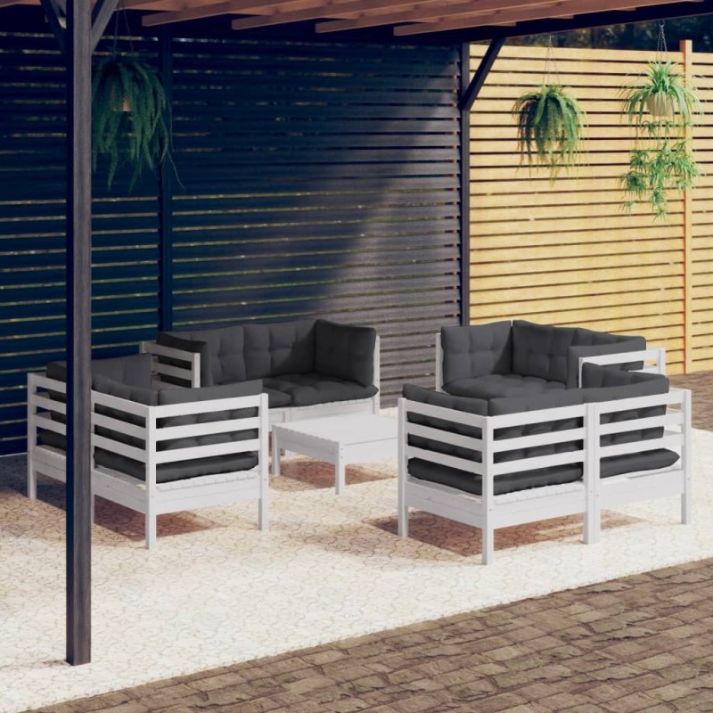 9 pcs conj. lounge de jardim com almofadões antracite pinho-Conjuntos de jardim-Home Retail