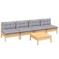 5 pcs conjunto lounge de jardim c/ almofadões cinzentos pinho