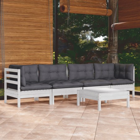 5 pcs conjunto lounge de jardim c/ almofadões pinho maciço