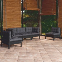 5 pcs conjunto lounge de jardim c/ almofadões pinho maciço