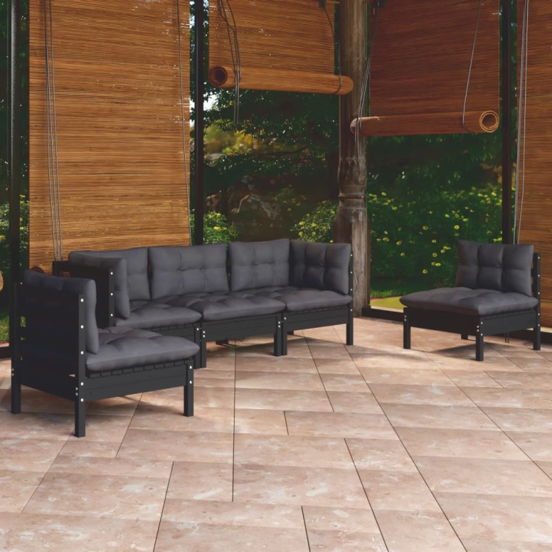 5 pcs conjunto lounge de jardim c/ almofadões pinho maciço-Conjuntos de jardim-Home Retail