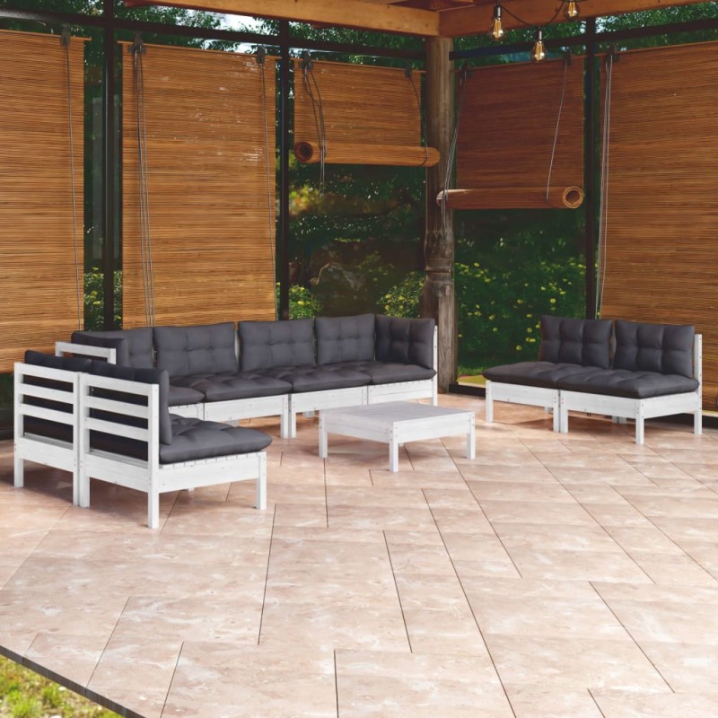 9 pcs conjunto lounge de jardim c/ almofadões pinho maciço-Conjuntos de jardim-Home Retail