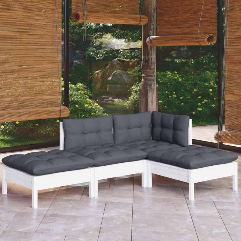 4 pcs conjunto lounge de jardim c/ almofadões pinho maciço-Conjuntos de jardim-Home Retail