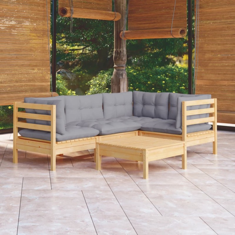 5 pcs conjunto lounge de jardim c/ almofadões cinza pinho-Conjuntos de jardim-Home Retail