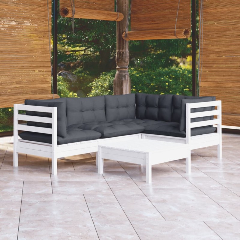 5 pcs conjunto lounge de jardim c/ almofadões pinho branco-Conjuntos de jardim-Home Retail