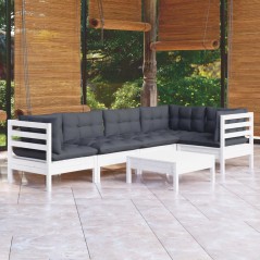 6 pcs conjunto lounge de jardim c/ almofadões pinho branco