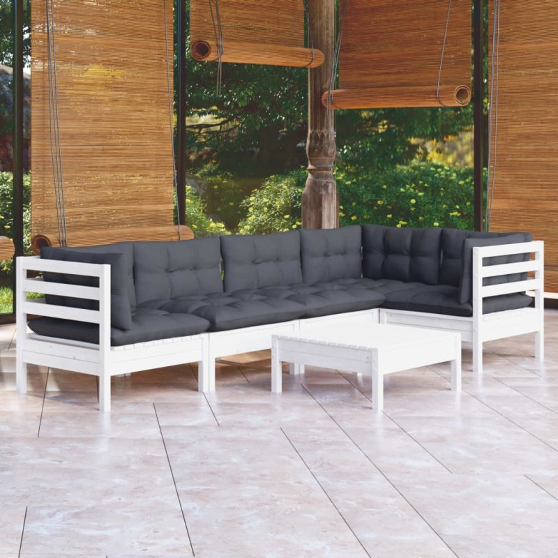 6 pcs conjunto lounge de jardim c/ almofadões pinho branco-Conjuntos de jardim-Home Retail