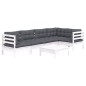 6 pcs conjunto lounge de jardim c/ almofadões pinho branco