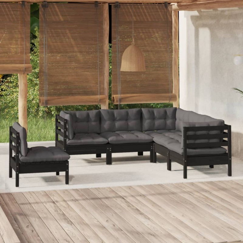 5 pcs conjunto lounge de jardim c/ almofadões pinho maciço-Conjuntos de jardim-Home Retail