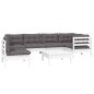 7 pcs conjunto lounge de jardim c/ almofadões pinho branco