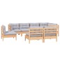 8 pcs conjunto lounge de jardim + almofadões cinza pinho maciço