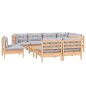 9 pcs conjunto lounge de jardim + almofadões cinza pinho maciço