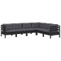 6 pcs conjunto lounge jardim c/ almofadões pinho maciço preto