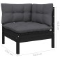 6 pcs conjunto lounge jardim c/ almofadões pinho maciço preto