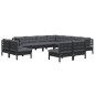 11 pcs conjunto lounge jardim c/ almofadões pinho maciço preto