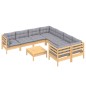 9 pcs conjunto lounge de jardim c/ almofadões cinzentos pinho