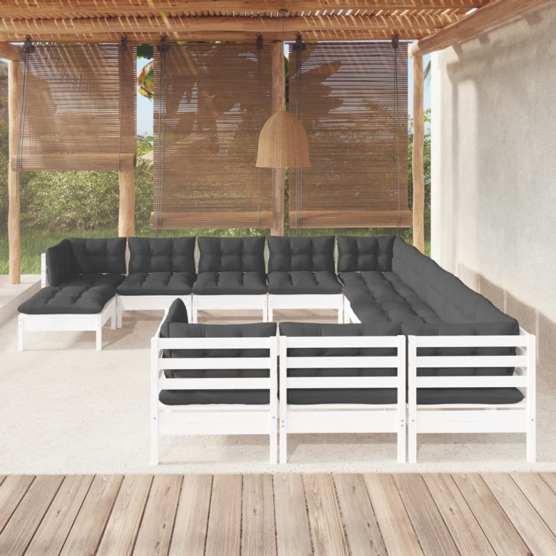 12 pcs conjunto lounge de jardim c/ almofadões pinho branco-Conjuntos de jardim-Home Retail