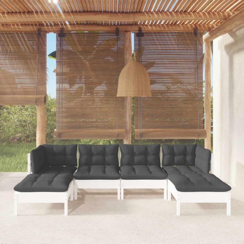 6 pcs conjunto lounge de jardim c/ almofadões pinho branco-Conjuntos de jardim-Home Retail