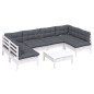 7 pcs conj. lounge de jardim c/ almofadões pinho maciço branco