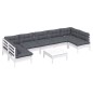 8 pcs conj. lounge de jardim c/ almofadões pinho maciço branco